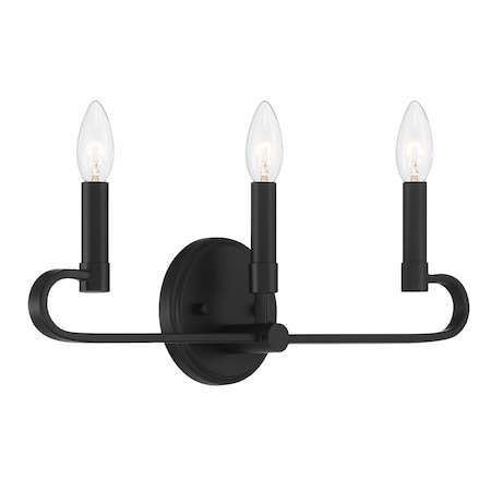 Designers Fountain Summit 20in 3-Light Matte Black Modern Indoor Vanity Light with Candelabra-Style Curves D269C-3B-MB